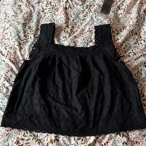 Black Lace-Trim Square Neck Tank Top